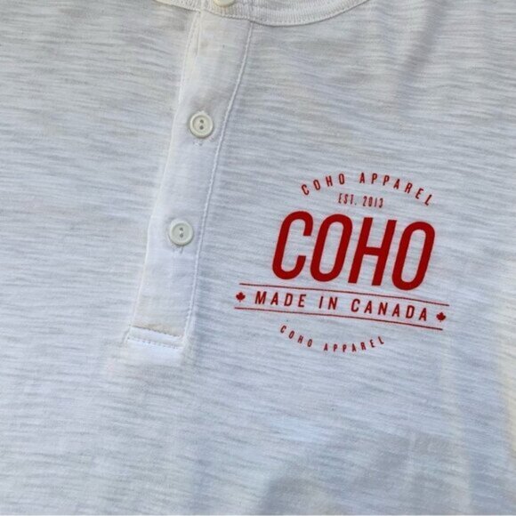 Mens Coho Apparel Shirt Logo Artisan Melange Henley Long Sleeve White Size Large - Picture 6 of 13